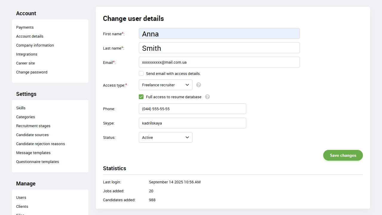 User access roles | Recruitment automation | PersiaHR