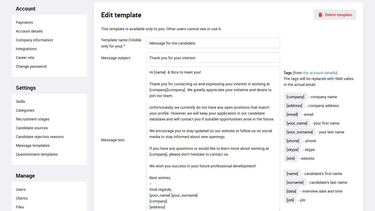 Create an email template | Recruitment automation | PersiaHR